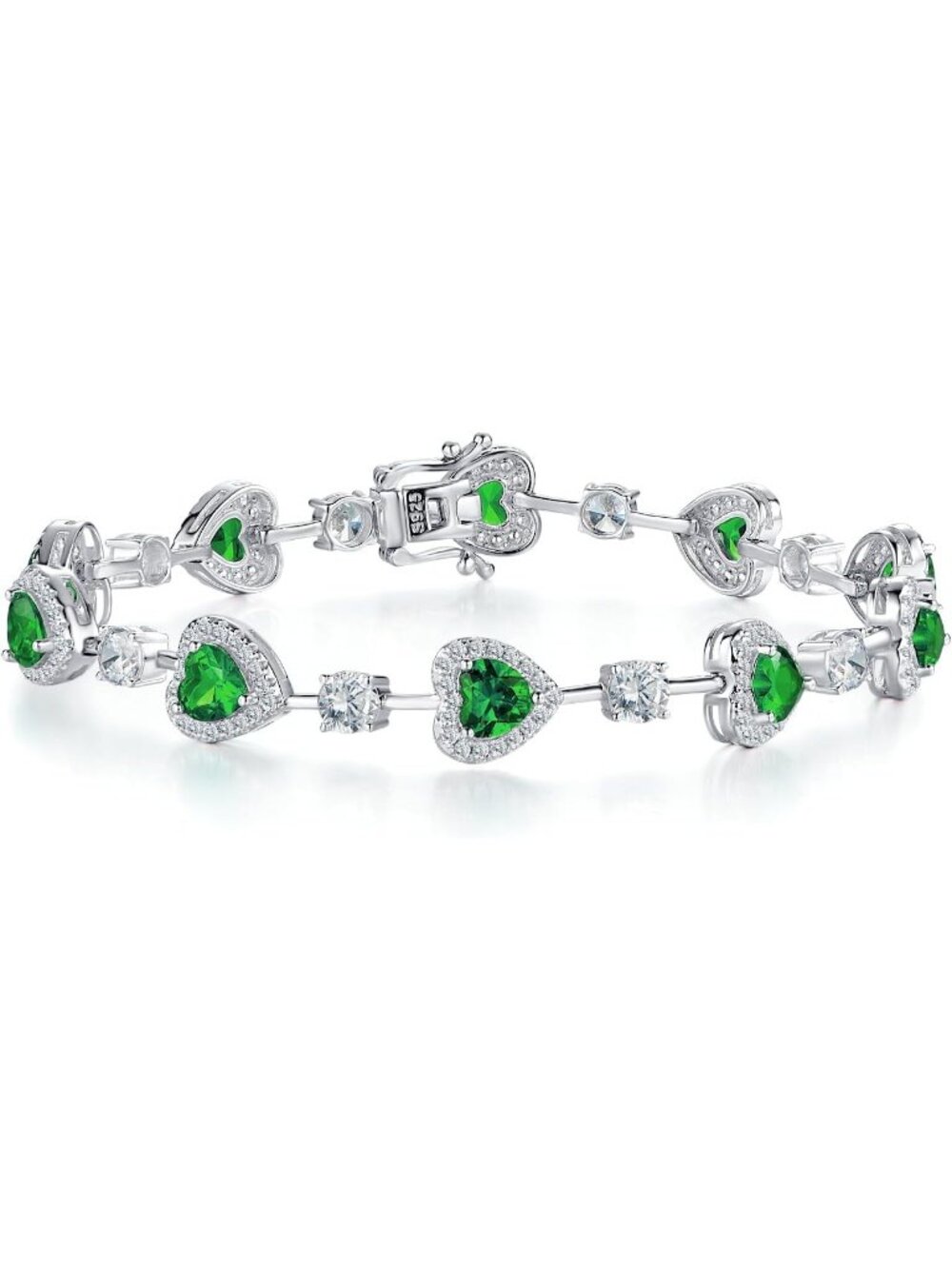 Women 7Inches Emerald Silver Gemstone Heart Bracelet luxury Fashion Fine Jewelry